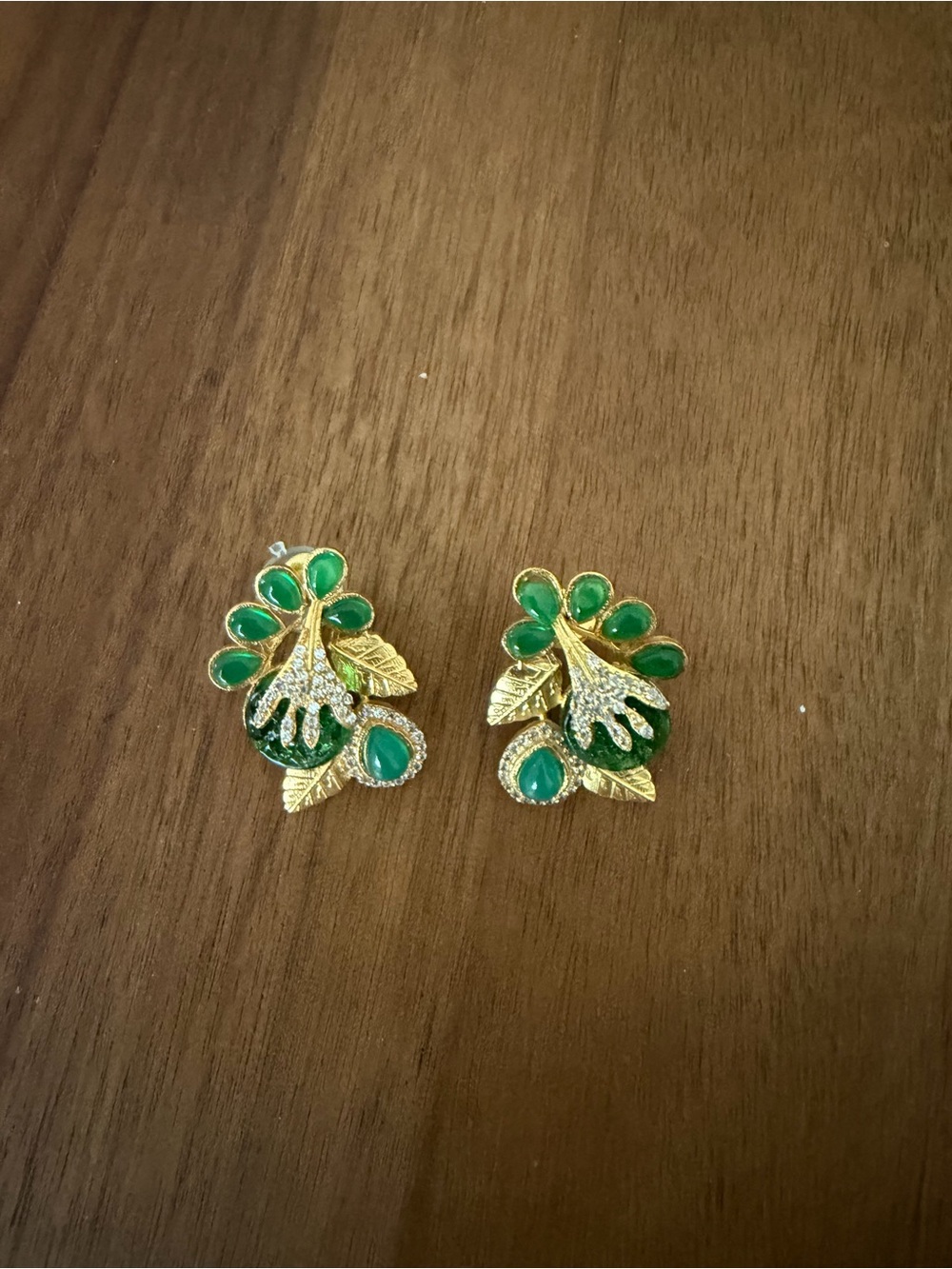 Green Gold-Tone Floral Drop Earrings - Women Jewelry